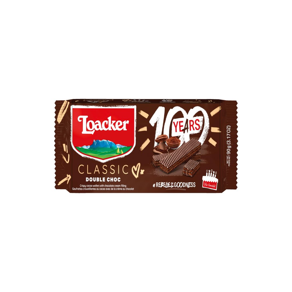 Loacker Double Chocolate 90 g Wafer, Pack of 28