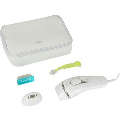 Braun SilkExpert Pro 3 Epilator with Light Pulses, Semi Definitive Hair Removal Alternative to Laser, Bag, Venus Razor, 2 Heads, White/Silver, PL3122