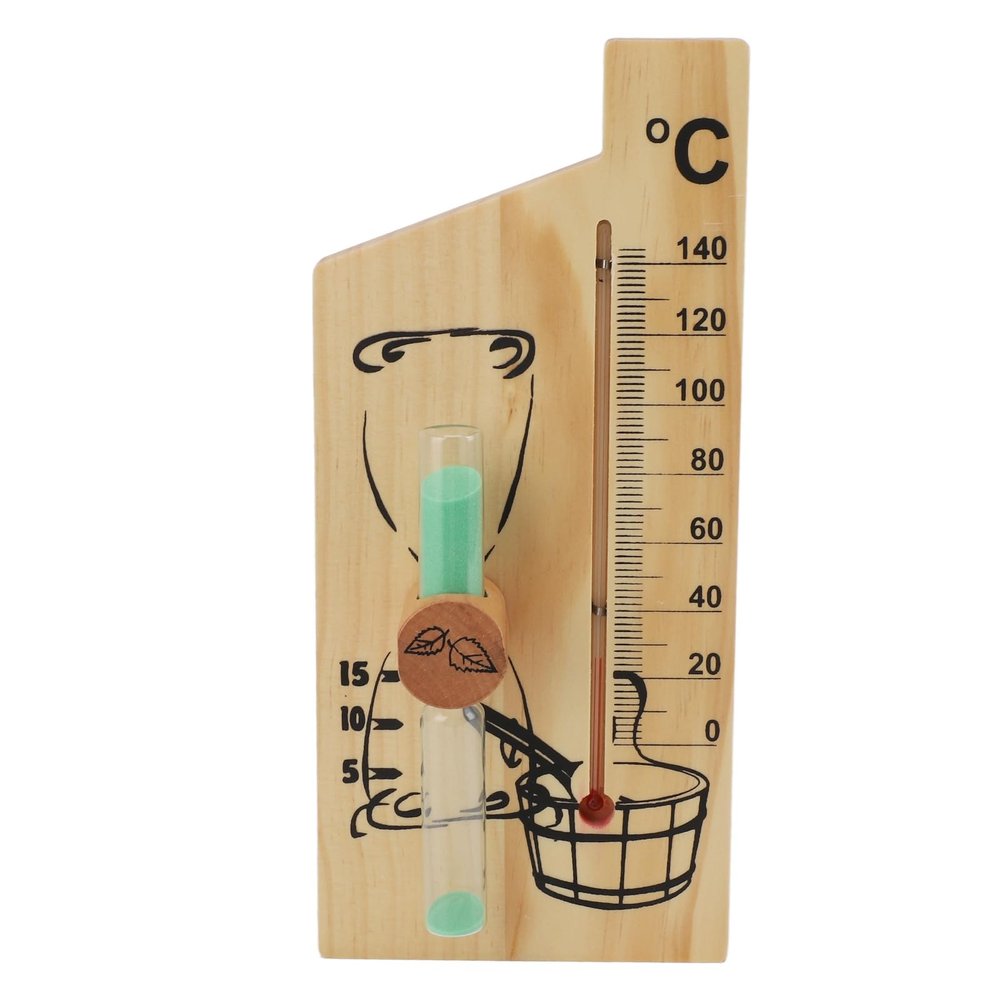 Blanketswarm Sauna Thermometer,Sauna Hourglass Sand Timer,15 Minutes Sauna Sand Timer,Wood 0 to 140 Celsius Degree Temperature Gauge Wall Mount Sauna Accessory