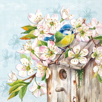 20 Napkins Animal Motifs Cherry Blossoms on Birdhouse Table Decoration Paper Napkins with Motif Also for Decoupage and Decoupage 33 x 33 cm