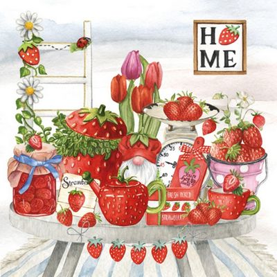 20 Napkins Food & Drink Strawberry Collection Table Decoration Paper Napkins with Motif Also for Decoupage and Decoupage 33 x 33 cm