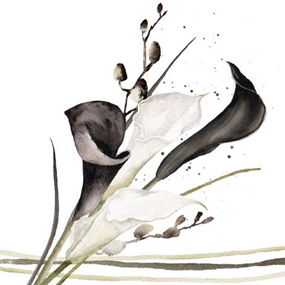 20 Napkins Flowers, Garden & Nature Calla Black and White Table Decoration Paper Napkins with Motif Also for Decoupage and Decoupage 33 x 33 cm
