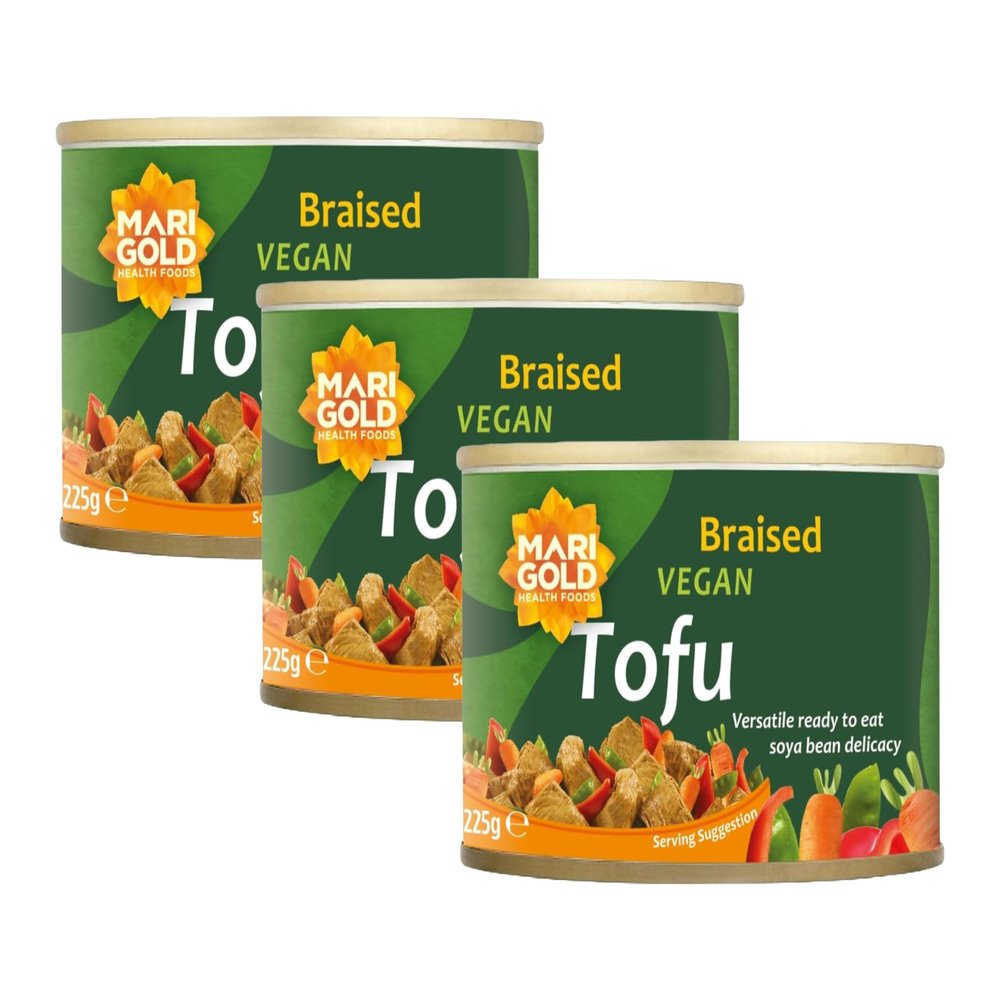 Marigold Braised Vegan Tofu, 225g (Pack of 3)  High Protein, Gluten-Free, Ready-to-Eat, Versatile Plant-Based Soya