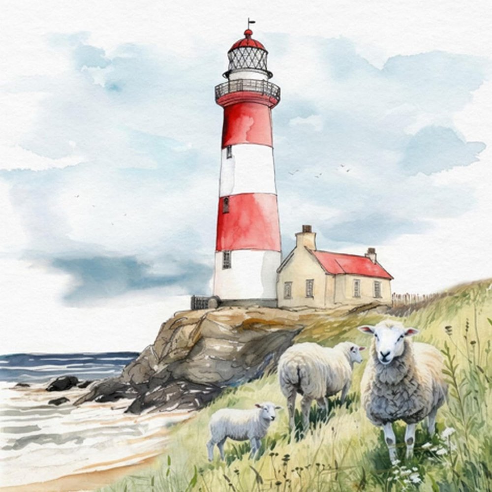 20 Napkins Maritime Sheep at the Lighthouse as Table Decoration Paper Napkins with Motif Also for Decoupage and Decoupage 33 x 33 cm