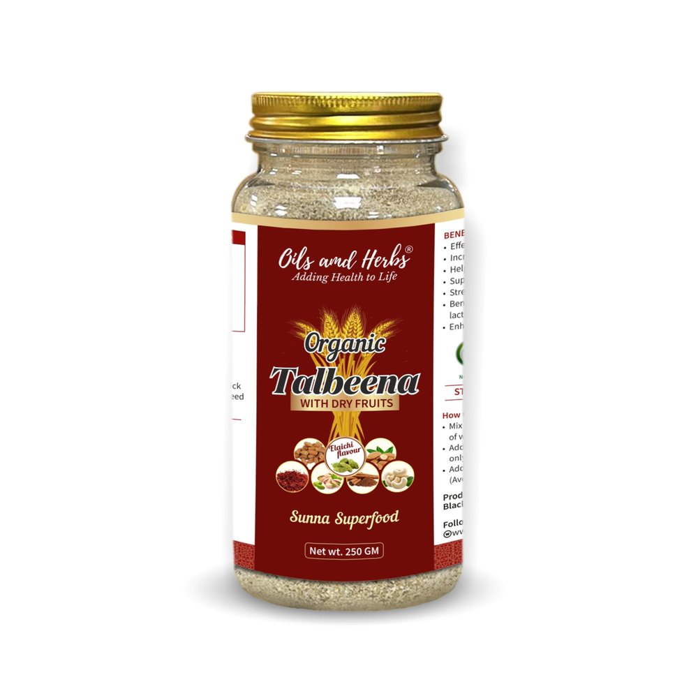 Organic Talbeenah Powder with Dry Fruits by Oils and Herbs UK Made in UK Includes Almond, Cashew, Cinnamon, Cardamom, Saffron, Pistachia, Dry Dates| Sunna Superfoods (500gm)