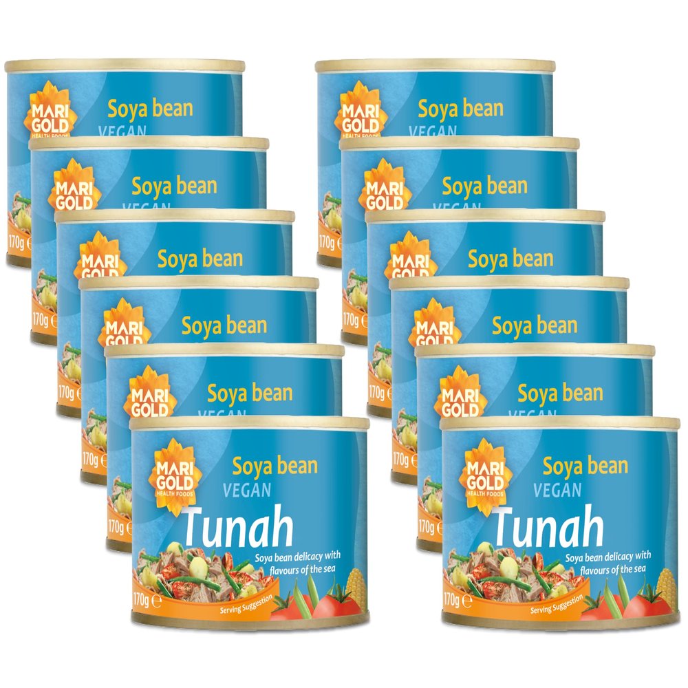 Marigold Vegan Tunah, 170g (Pack of 12)  Soya Bean Tunah Alternative, High Protein, Plant-Based, Ready-to-Eat