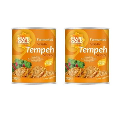 Marigold Fermented Vegan Tempeh Slices, 280g (Pack of 2)  High Protein, Plant-Based, Ready-to-Eat, Mild Flavour