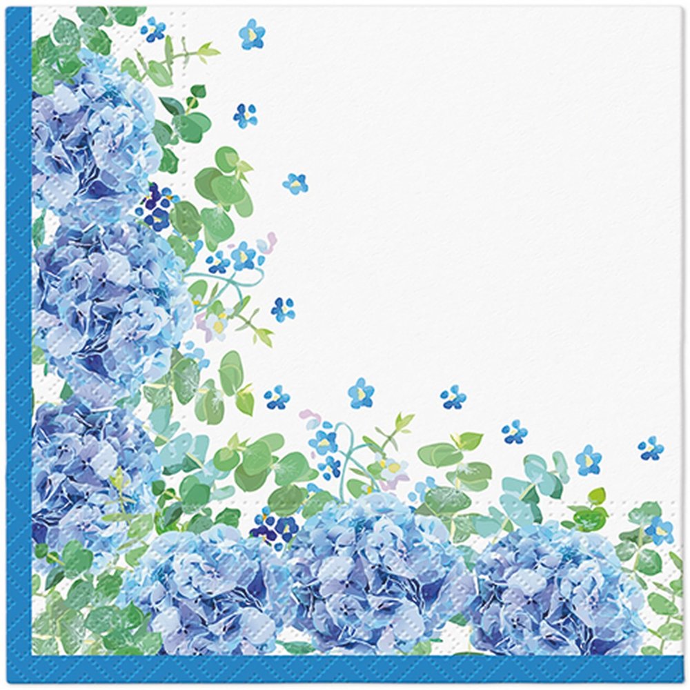 20 Napkins Flowers, Garden & Nature Blue Hydrangeas Table Decoration Paper Napkins with Motif Also for Decoupage and Decoupage 33 x 33 cm