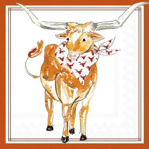 IHR Ideal Home Range Cocktail Napkins Serviettes Rosanne Beck Hometown Pride Disposable 3-Ply Paper Party Napkin Pack, 5'' x 5'', White Longhorn, 20-Count