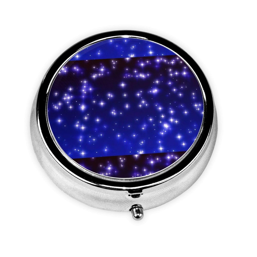 Bright Stars Round Pill Box, Cute Small Pill Box, Mini Pill Box, Round Metal Pill Box, Travel Pill Box