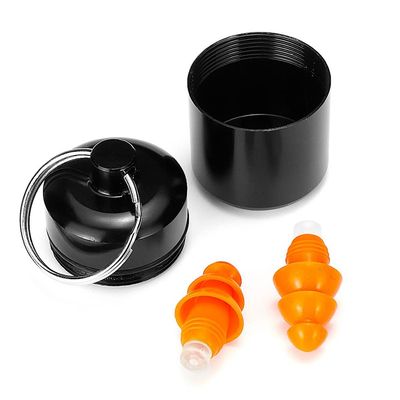 1Pair Orange Portable Silica Gel Ear Plugs Noise Canceling Earplugs with Mini Aluminum Carrying Case for Sleeping, Studying