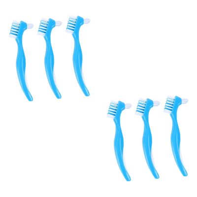 GLEAVI 6pcs Denture Brush Double Sided for False Teeth Cleaning Denture Slip Handle for Home Use