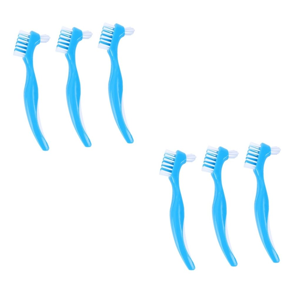 GLEAVI 6pcs Denture Brush Double Sided for False Teeth Cleaning Denture Slip Handle for Home Use