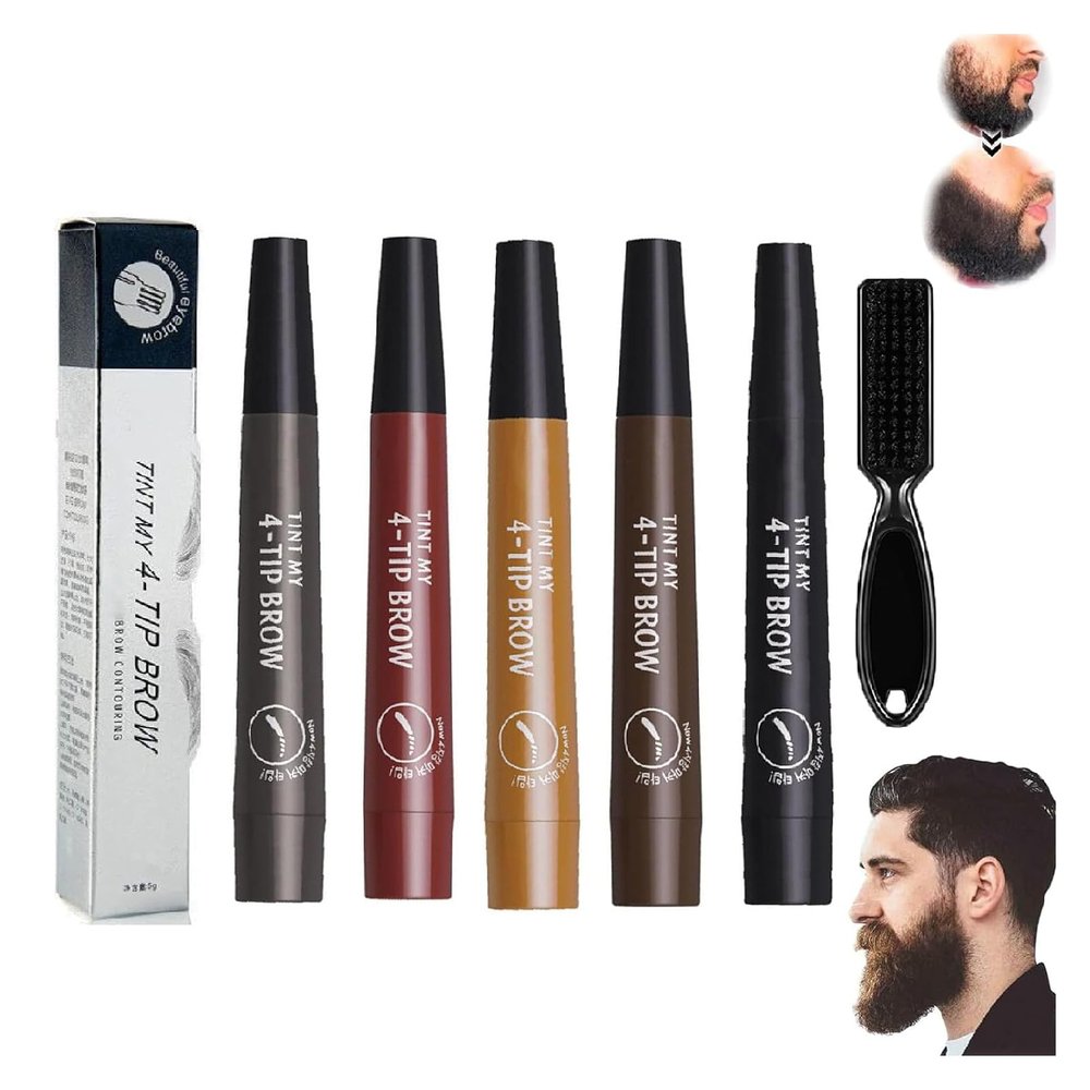 Elmyse Beard Filling Pen, Waterproof Beard Filling Pen Kit, Beard Pencil Filler For Men, Beard Pen For Men, Elmyse Beard Pen Shape & Define Your Beard, Long Lasting, Natural (MIX 5PC)