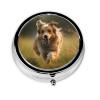 Round Pill Box 3 Compartment Pill Case for Purse & Pocket Small Pill Organizer Cheerful Puppy Travel Pillbox Portable Oil Storage Box Metal Medicine Vitamin Organizer Unique Gift view 1