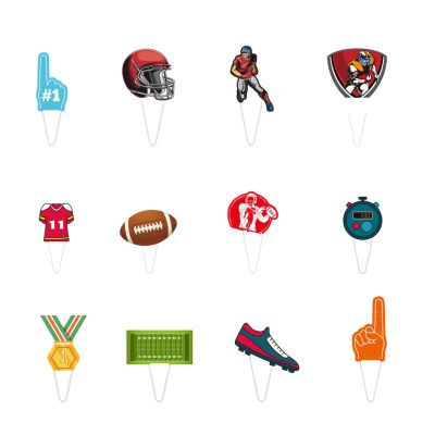yafuidil 12 Pieces Rugby Themed Happy Birthday Cake Toppers for Birthday Wedding Party Cake Decorations