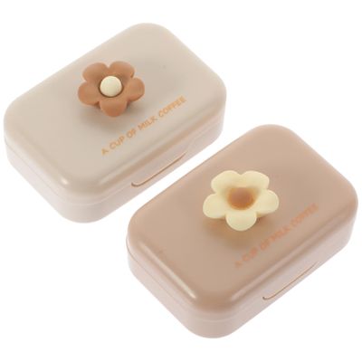Healeved 2sets Portable Lens Box Cute Holder Storage Case for Travel Leak Design for Daily Use Includes Stylish Cases Tea