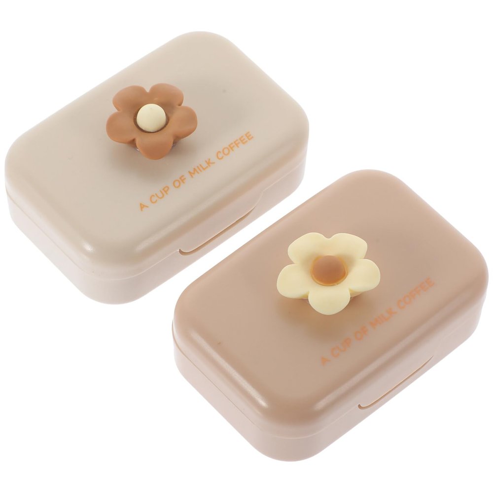 Healeved 2sets Portable Lens Box Cute Holder Storage Case for Travel Leak Design for Daily Use Includes Stylish Cases Tea
