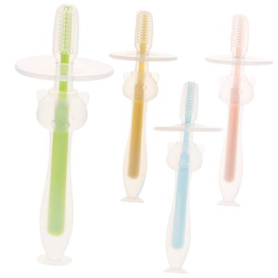 HAPINARY Silicone Baby Toothbrush 4Pcs with Suction Base Safe Soft Bristles for Infant Oral Care and Gum Massage