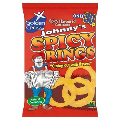 Golden Cross Johnny's Spicy Onion Rings - Crunchy Snack, Party Favorite Corned Snacks 36 x 22g (Price Marked) Crisps