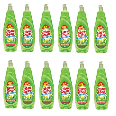 Multipack Washing Up Liquid Apple Fresh Scent - Powerful Degreaser - Works On Glasses, Pans, and Plates by Elbow Grease (12, 600ml)
