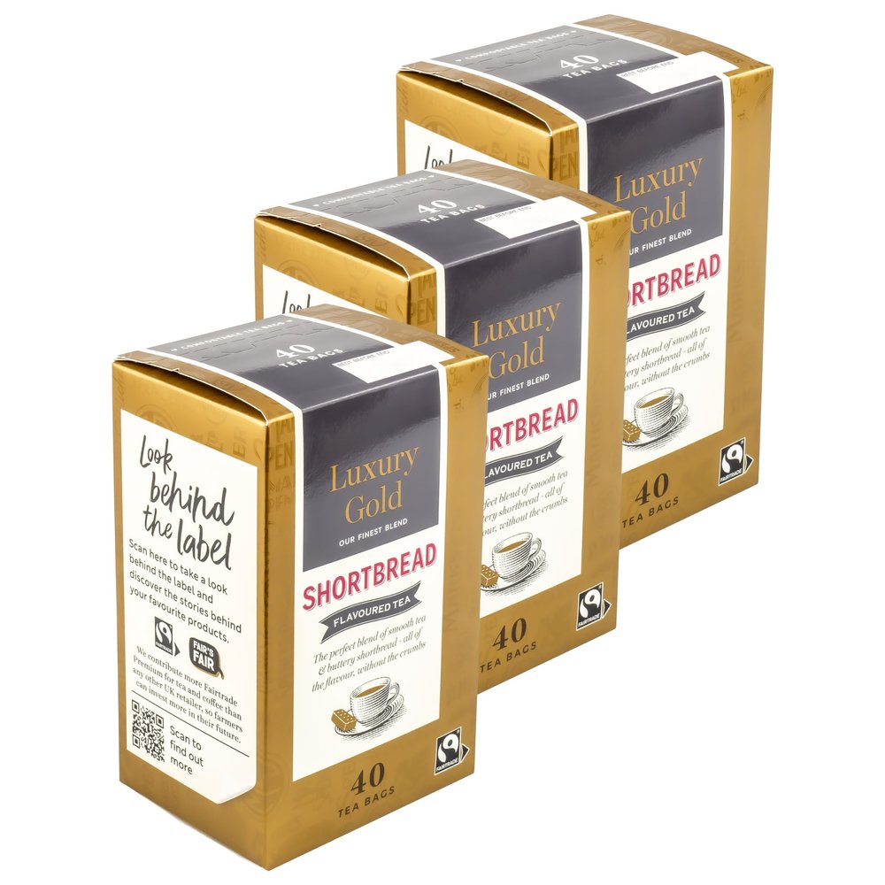 120 Luxury Gold Shortbread Flavoured Teabags, Buttery Shortbread Biscuit Taste, Premium Quality Tea, (3 x 40pk)