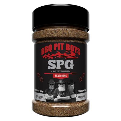Angus & Oink | BBQ Pit Boys SPG Rub | Classic Salt Pepper Garlic All-Purpose BBQ Seasoning | Perfect for Meat, Fish, Veg & More | Vegan Friendly & Gluten-Free | 220g