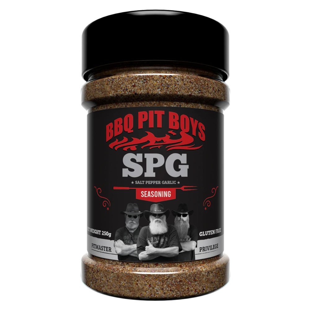Angus & Oink | BBQ Pit Boys SPG Rub | Classic Salt Pepper Garlic All-Purpose BBQ Seasoning | Perfect for Meat, Fish, Veg & More | Vegan Friendly & Gluten-Free | 220g