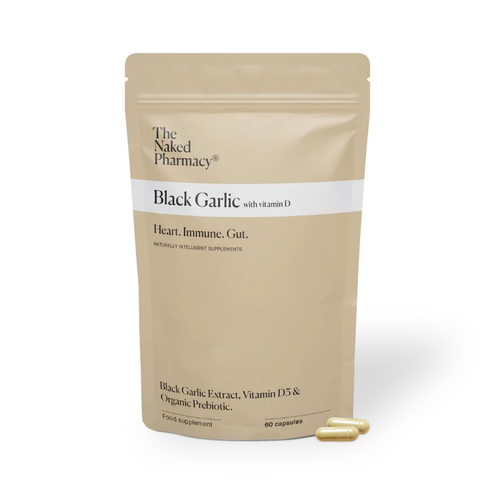 The Naked Pharmacy | Black Garlic Supplements | for Gut, Cardiovascular & Immune System | with Vitamin D | Odourless | 60 Capsules