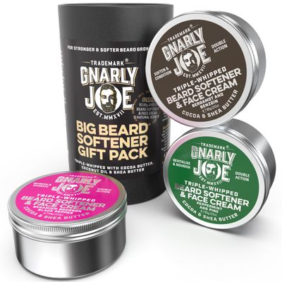 Gnarly Joe Beard Softener & Face Cream Gift Pack for Men - 3 x 85g Tins (255g) - Triple-Whipped Beard Butter with Cocoa & Shea - Natural Beard Moisturiser, Cream & Conditioner - Made in UK