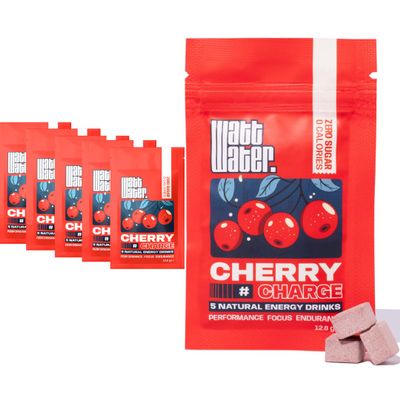 Energy Drink Powder, Yerba Mate & Guayusa, Ice Tea, Natural Clean Energy, 5hr Energy with Focus, Zero Sugar, 25 x 500ml Drinks by Watt Water. (25, Cherry Charge)
