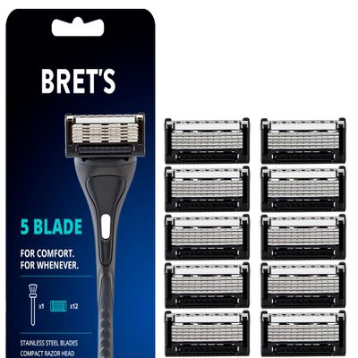 Brets Razor Blades  5 Anti- Friction Blades with Handle Rollatek Tech  Precision Trimmer  Steel Made Razors  Comfort Lubrication & Eco-Friendly  Designed for your Face