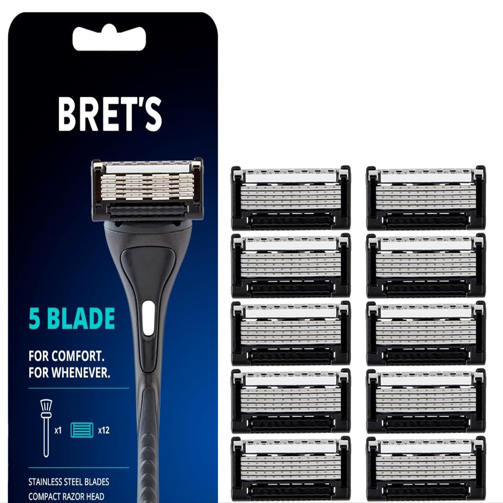 Brets Razor Blades  5 Anti- Friction Blades with Handle Rollatek Tech  Precision Trimmer  Steel Made Razors  Comfort Lubrication & Eco-Friendly  Designed for your Face