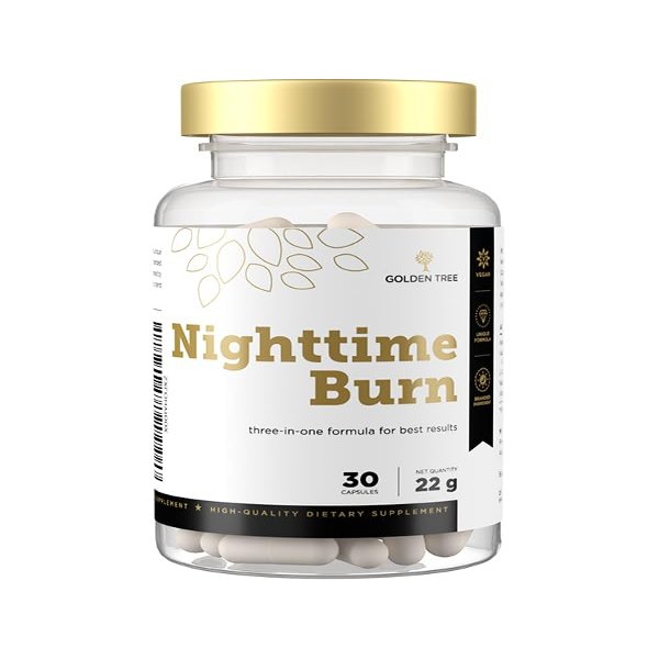 Golden Tree Nighttime Burn Fibre Capsules with Prickly Pear Cactus, Vitamin B3, Vitamin B6, Valerian Root & L-Carnitine Caffeine-Free 30 Vegan Capsules