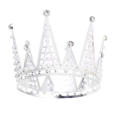 Ipetboom Delicate Pearl Cake Crown Topper Silver Alloy Tiara for Birthday Party Baking Cake Ornament Elegant Pearl Decor Child Hair Accessory Photography Prop