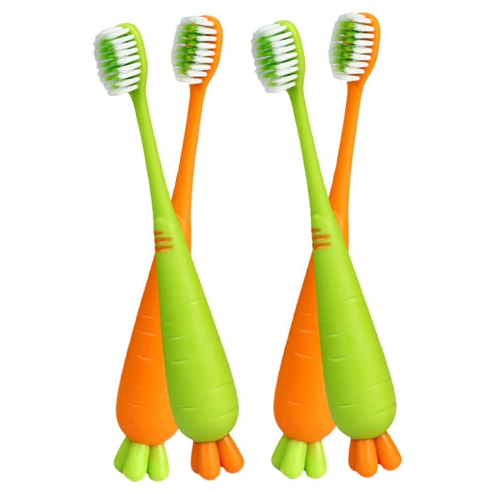 Angoily 4pcs Cartoon Carrot Soft Bristle Boy Girl Toothbrush Manual Boys and Girls Toothbrushes for Household Use