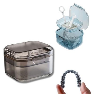 Denture Box with Cleaner Set | Retainer Case for Mouthguards, False Teeth, Invisalign, Retainers | Denture Case Kit for Cleaning and Storage - Perfect for Dentures, Retainers, and More