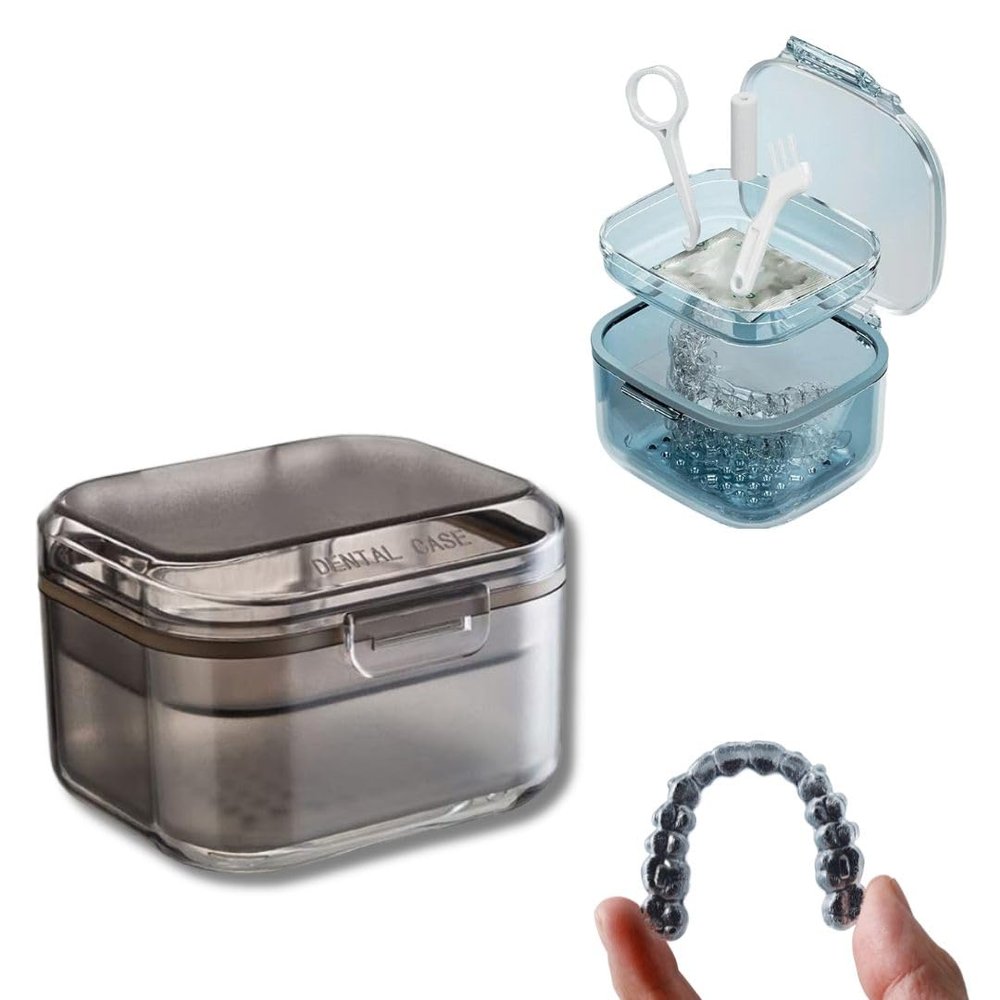 Denture Box with Cleaner Set | Retainer Case for Mouthguards, False Teeth, Invisalign, Retainers | Denture Case Kit for Cleaning and Storage - Perfect for Dentures, Retainers, and More