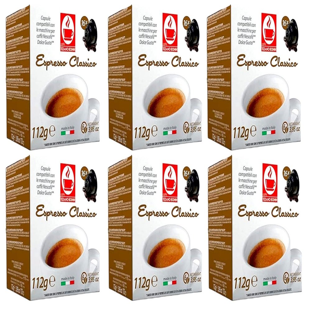 Bonini Dolce Gusto Compatible Espresso Classico Coffee Pods (Pack of 6, Total 96 pods)