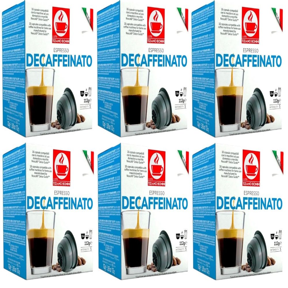 Bonini Dolce Gusto Compatible Decaf Coffee Pods (Pack of 6, Total 96 pods)