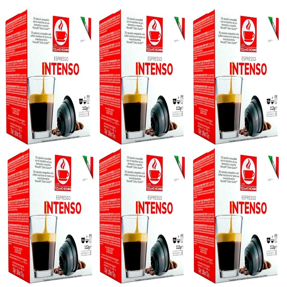 Bonini Dolce Gusto Compatible Espresso Intenso Coffee Pods (Pack of 6, Total 96 pods)