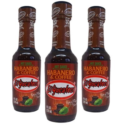 El Yucateco Habanero & Coffee 120ml (Pack of 3) / Mexican Habanero Chilli Hot Sauce with Coffee, Salsa Dip, Meat Marinade