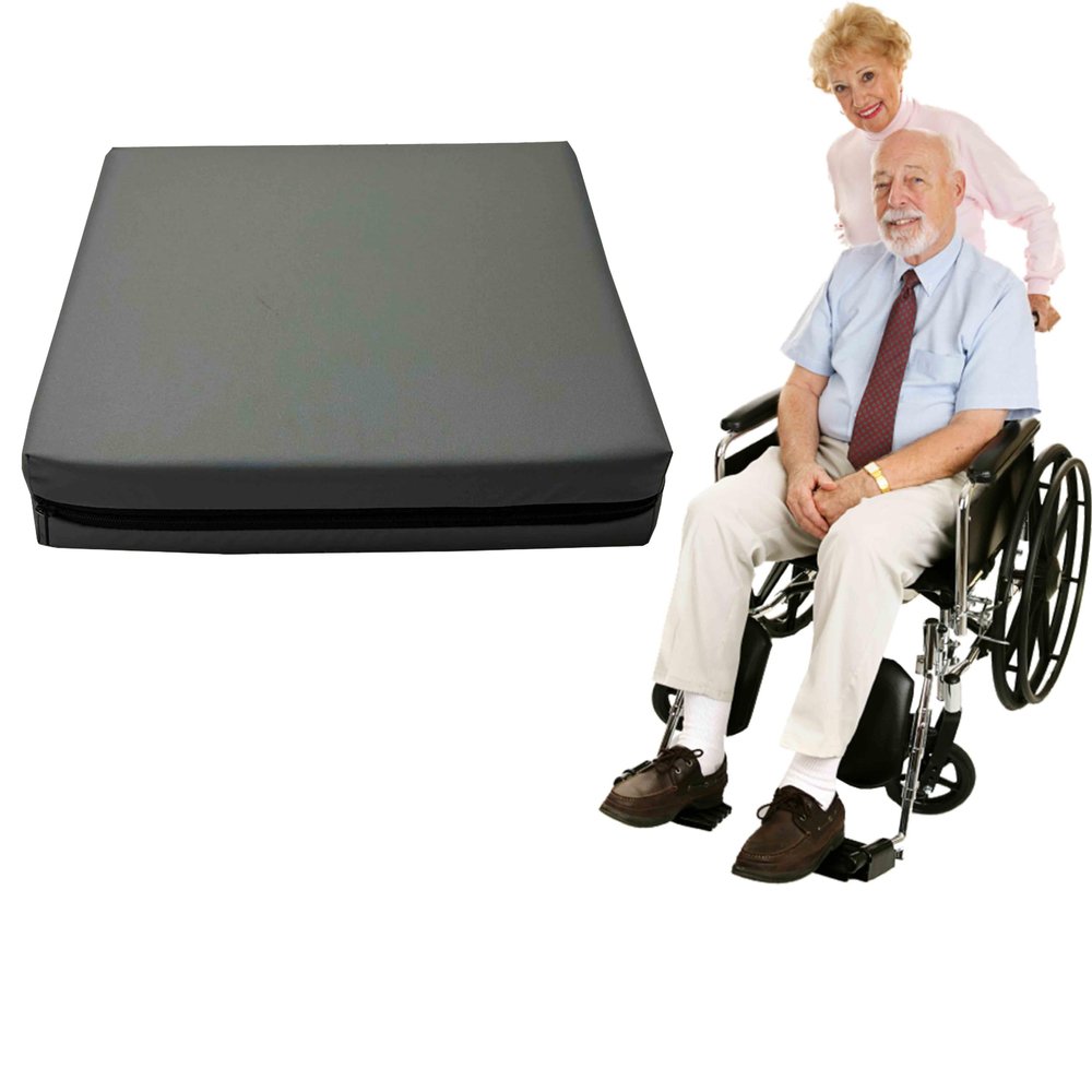 GRIZZLY FOAM Wheelchair Seat Pad Waterproof Seat Cushion Full Support, Elderly, Comfort Seat Aid, Multi-use Removeable Zipped Cover Ask Any Custom Size (Grey, 16x18x4inch 40x45x10cm)