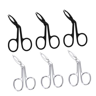 Didiseaon 6pcs Eyebrow Stainless Steel Beauty Tool Slanted Tip Flat Tip Scissors Shaped Non-Slip Compact Design