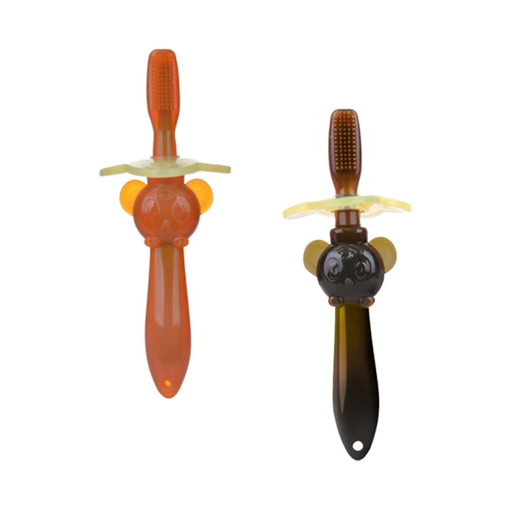 PartyKindom 2pcs Silicone Toothbrush Training Brush Boys and Girls Oral Care Tool Teething Toy for Boy Girl