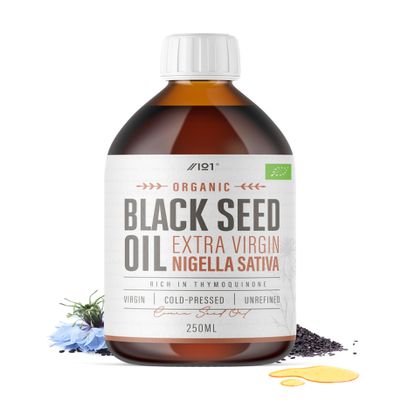 Organic Black Seed Oil 250ml  Cold & Freshly Pressed  Up to 5X% Strength Thymoquinone  100% Pure Extra Virgin Cumin Black Seed Oil - By Alpha01