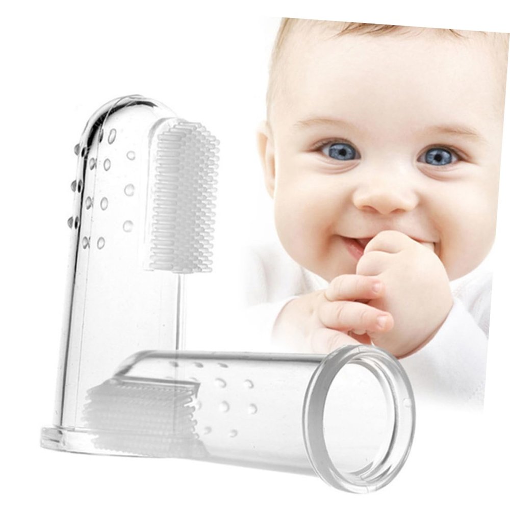 PartyKindom Baby Finger Toothbrush Infant Oral Massager Silicone 2pcs Set for Newborn Gum Care and Teeth Cleaning