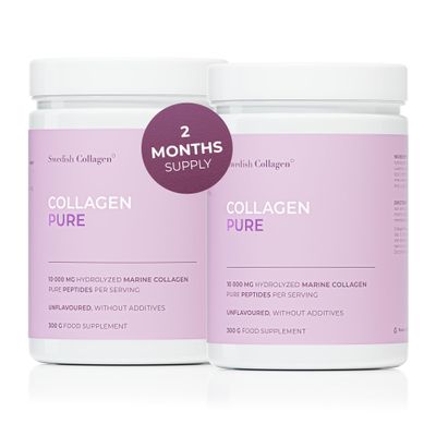 Swedish Collagen - Hydrolyzed Marine Collagen 10,000 mg Powder Supplement - 2 x 300 g (600 g in Total), 60 Day Supply | Pure Peptide for Hair, Skin, Nails & Joints I 100% Natural & Gluten Free