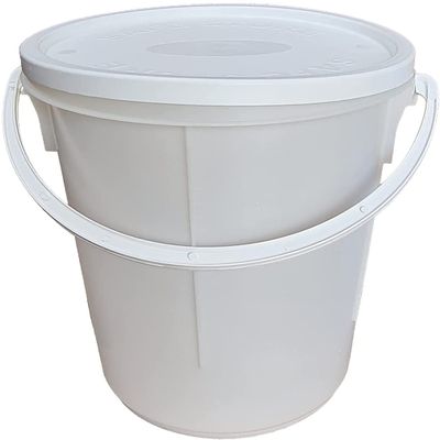 1 X 25Litre White Round Plastic Bucket Plasterers Bucket Car Wash Bucket Storage Container Fermentation Buckets Bait Bucket Cleaning Buckets (With Plastic Handle & Tamper Evident Lid)