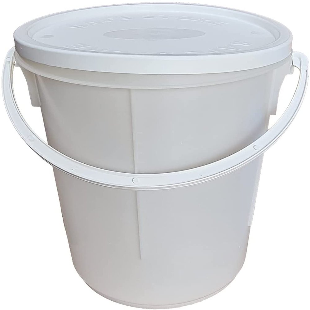 1 X 25Litre White Round Plastic Bucket Plasterers Bucket Car Wash Bucket Storage Container Fermentation Buckets Bait Bucket Cleaning Buckets (With Plastic Handle & Tamper Evident Lid)
